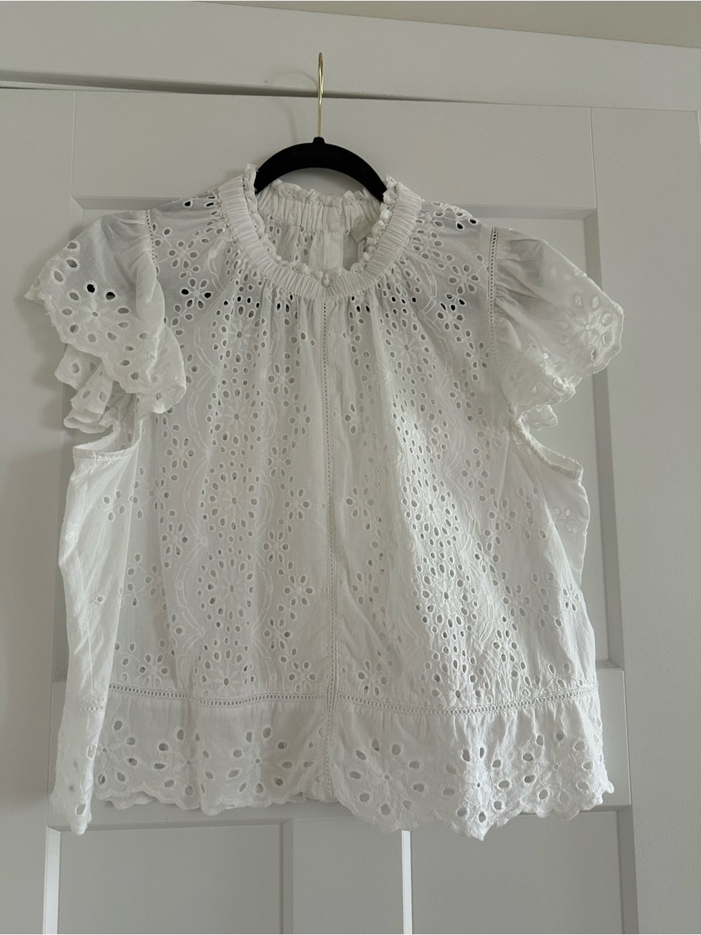 White Eyelet Ruffled Sleeve Women’s Top